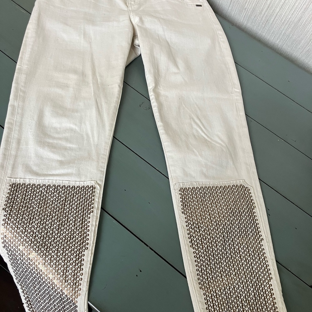 Scotch & Soda, Women’s size 27 Cream Colored Pants with Copper Sequins